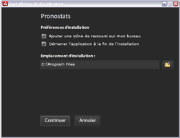 Interface d'installation de l'application de pronostic turf Pronostats